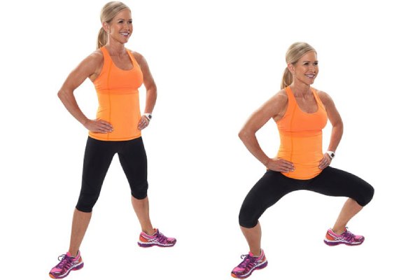 A person shows exercise ballet squat for firm inner thighs