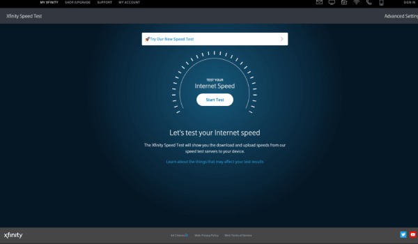 Xfinity online internet speed test